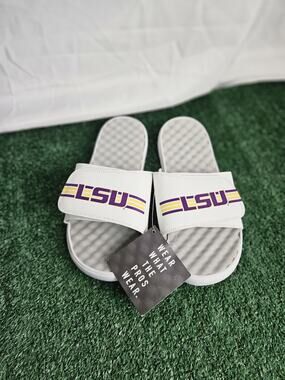 ISlide LSU Tigers Varsity Stripes Slide Sandals White NWT Men Size 9
